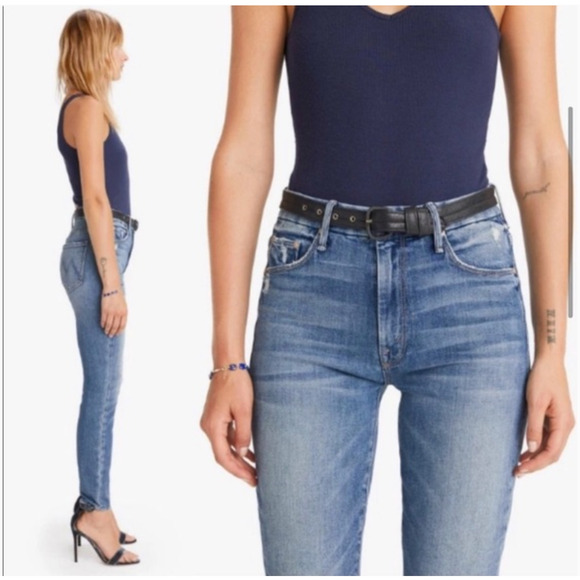 Mother High Waisted Looker 24 0 Popism Blue Denim Jeans Skinny Ankle Distressed - Picture 2 of 7